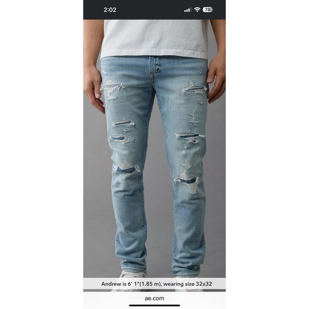 American Eagle Airflex 360 Men's‎ Light Blue Distressed 29X 30 Slim Fit Jeans